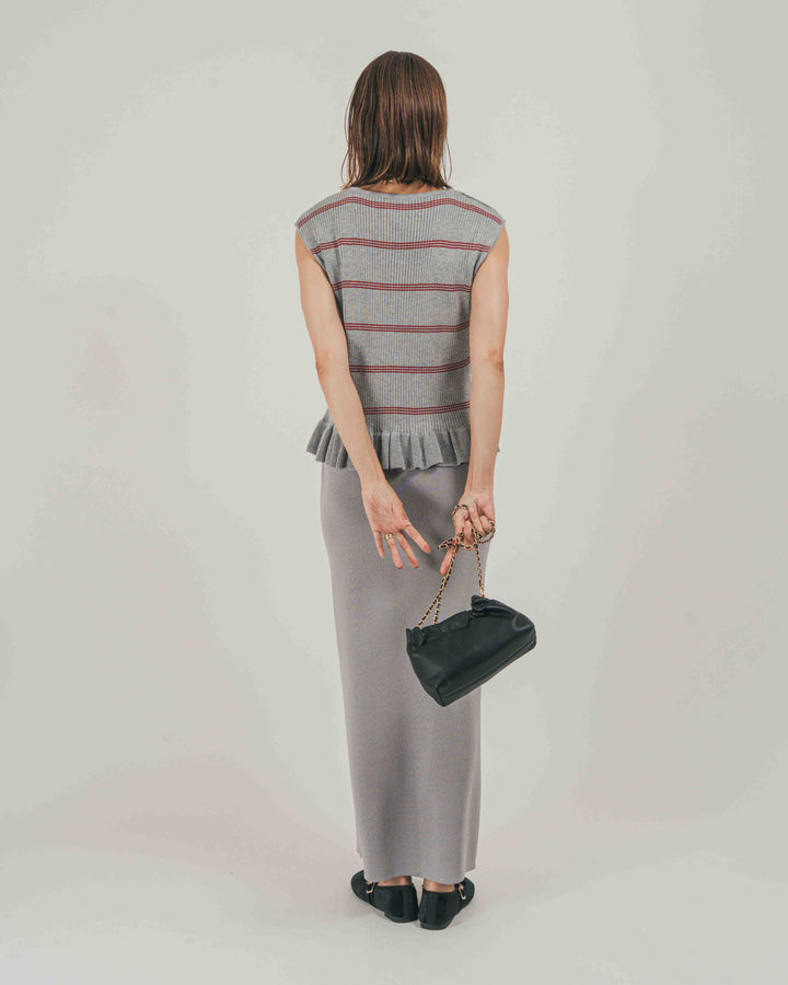 ［SET］Rib Border フリルニット + Relax Knit ストレートスカート（2SET）