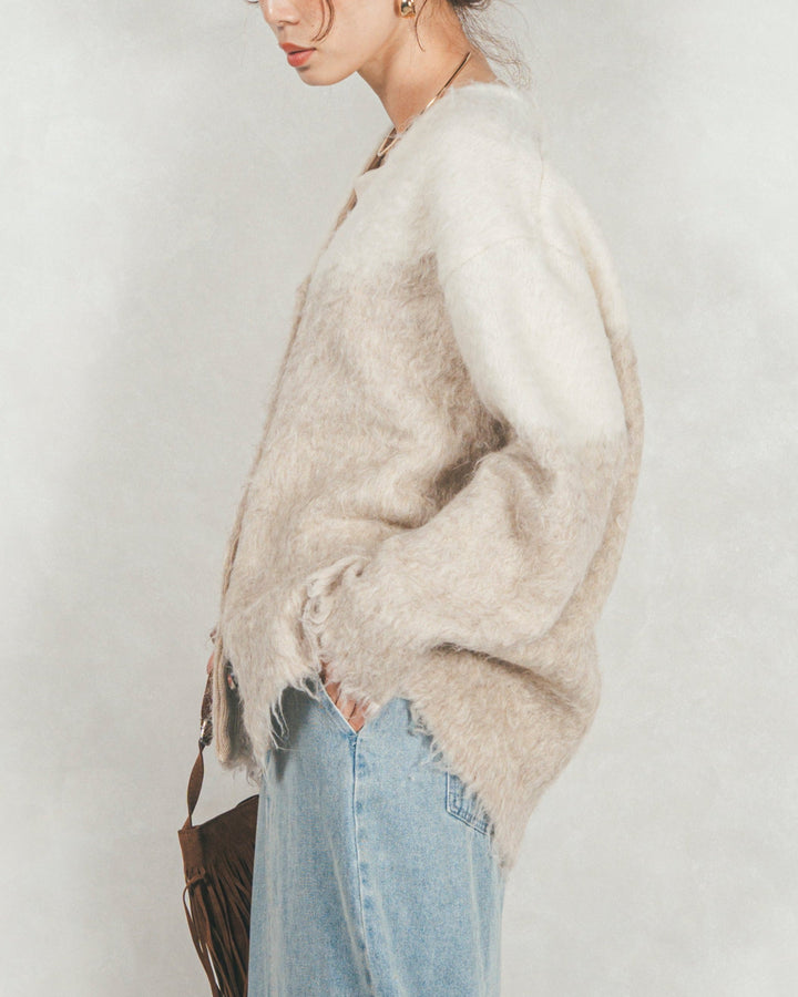 ［SET］Airyフェザー ニットカーディガン+ワイドTuckイージーデニム