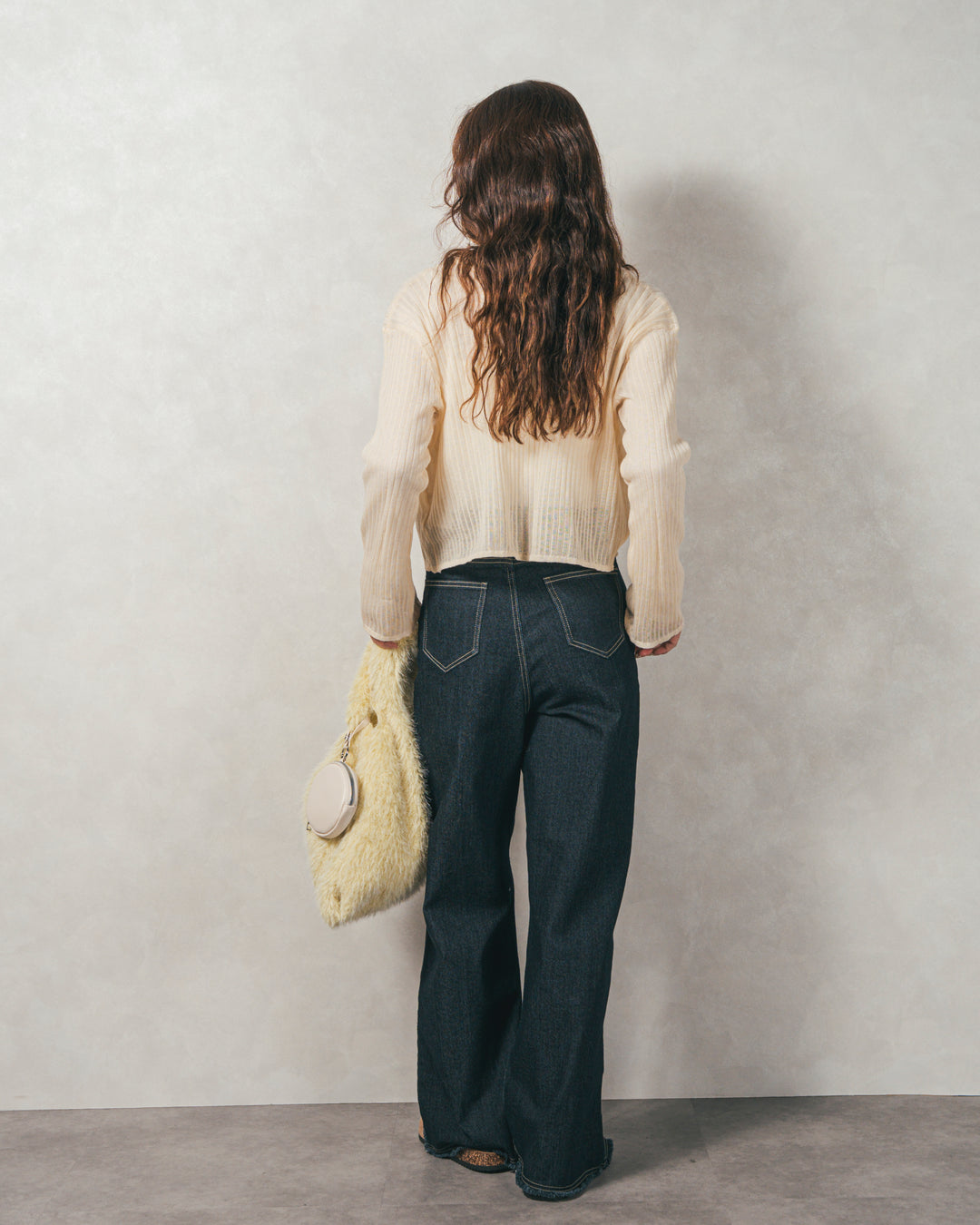 ［SET］フレアスリーブラメリブカーデ+センターシーム リラックスカラーデニム（2SET）