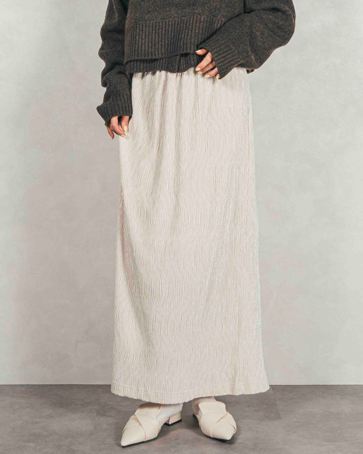 ［SET］Cloudyメランジ襟付きカーディガン+Cloudyメランジクロップドベスト+ベロアNarrowスカート（3SET）