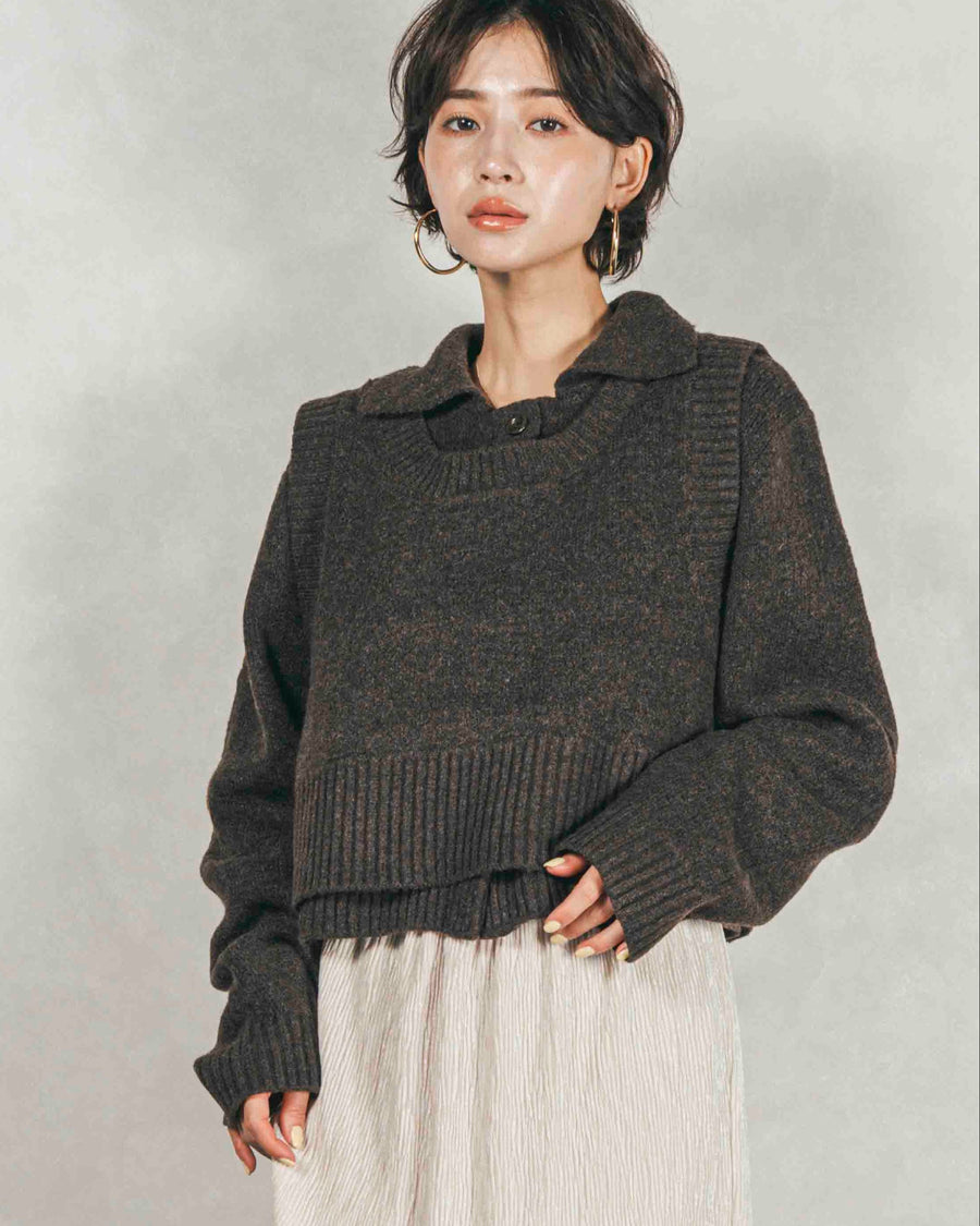 Cloudyメランジクロップドベスト (BROWN)
