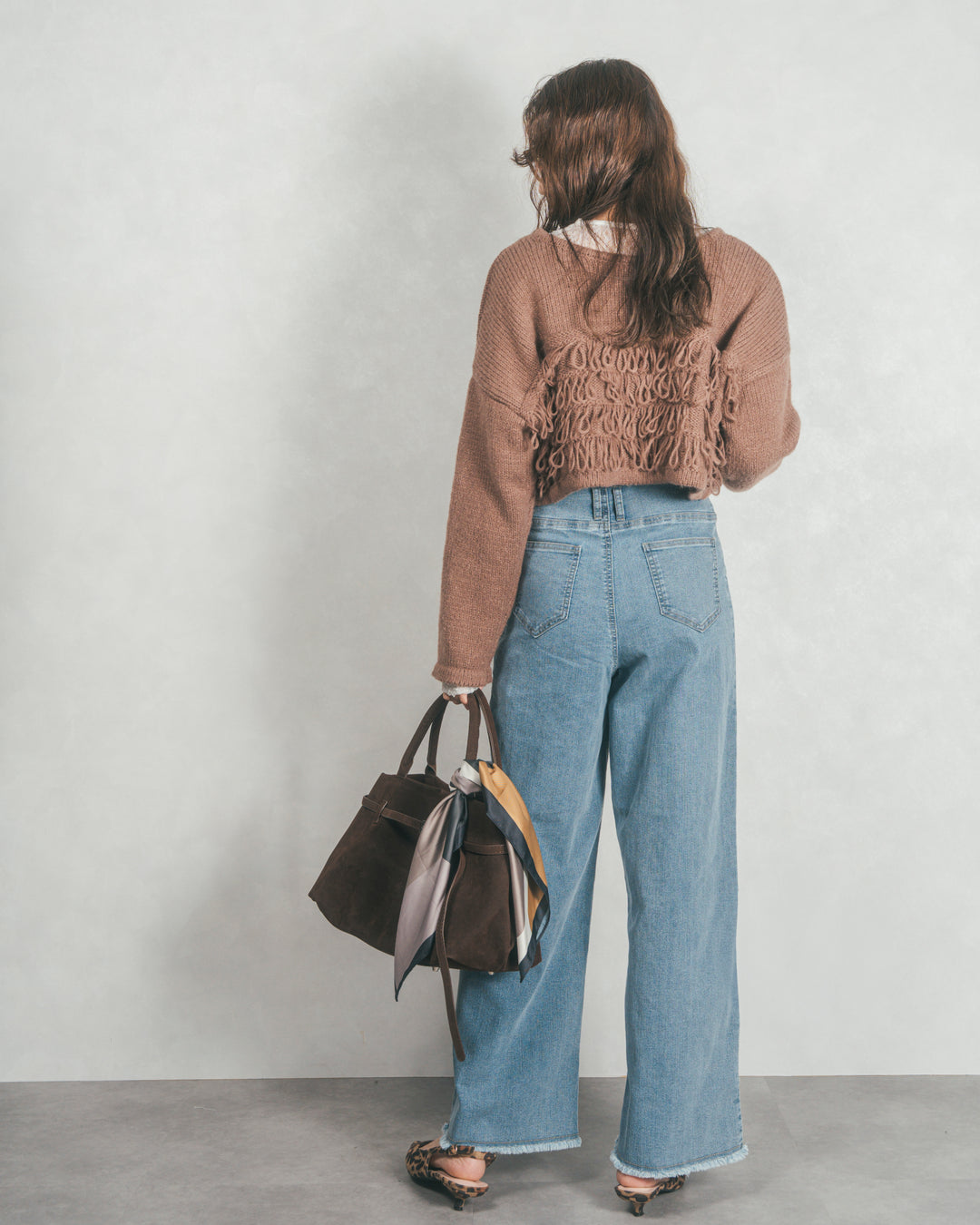 ループ編みフリンジカーディガン (BROWN)