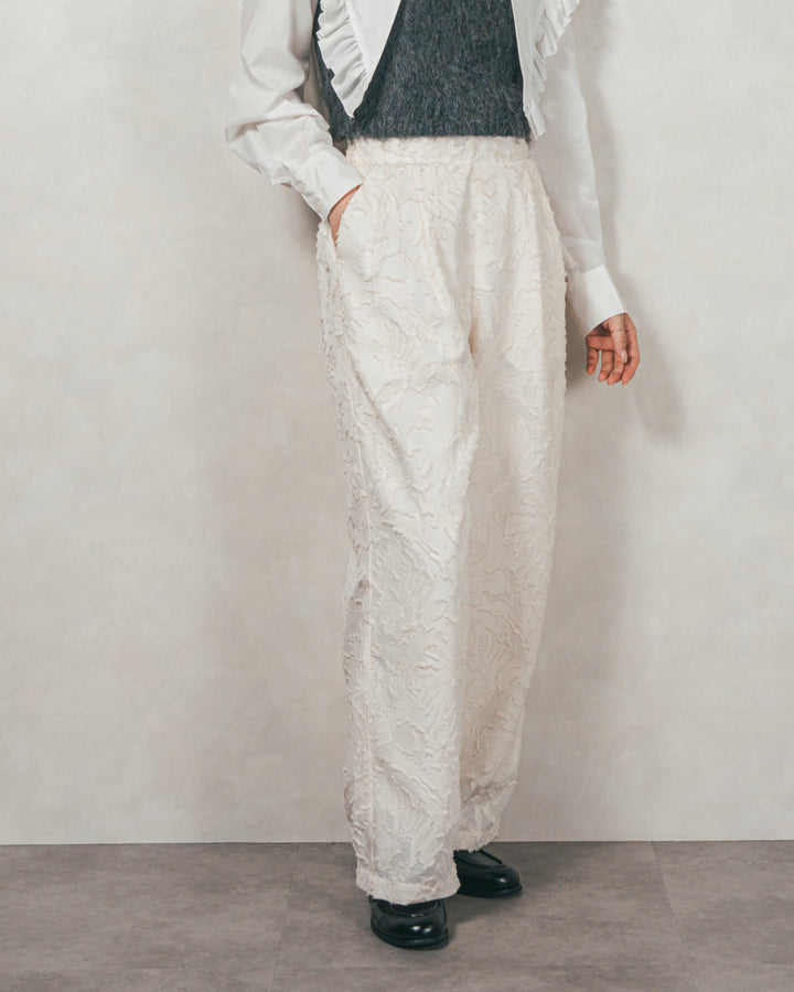 ［SET］フロントフリルメランジニットカーデ+フリンジジャガードリラックスパンツ（2SET）