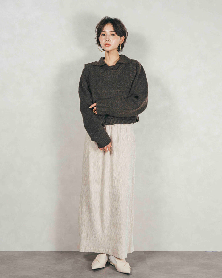 Cloudyメランジクロップドベスト (BROWN)