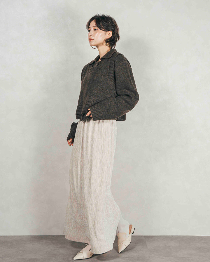 Cloudyメランジクロップドベスト (BROWN)