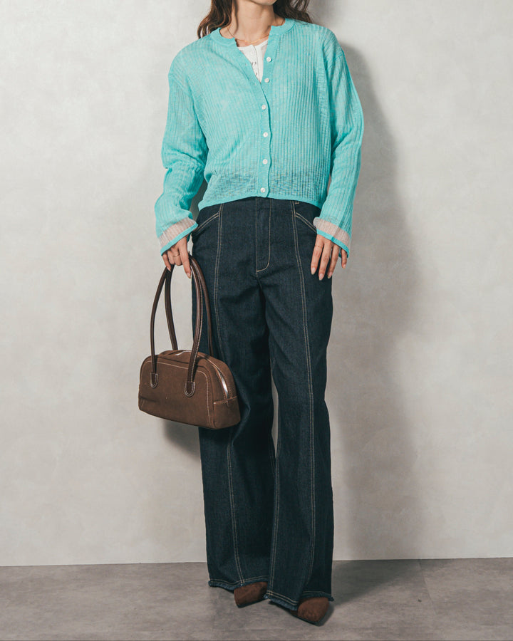 ［SET］フレアスリーブリブカーデ+センターシーム リラックスカラーデニム（2SET）