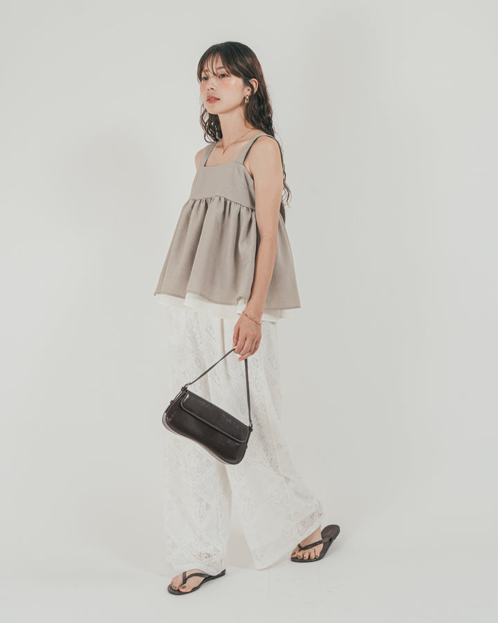 ［SET］スラブTweedバイカラーティアードキャミ + Blockレース　ストレートパンツ（2SET）