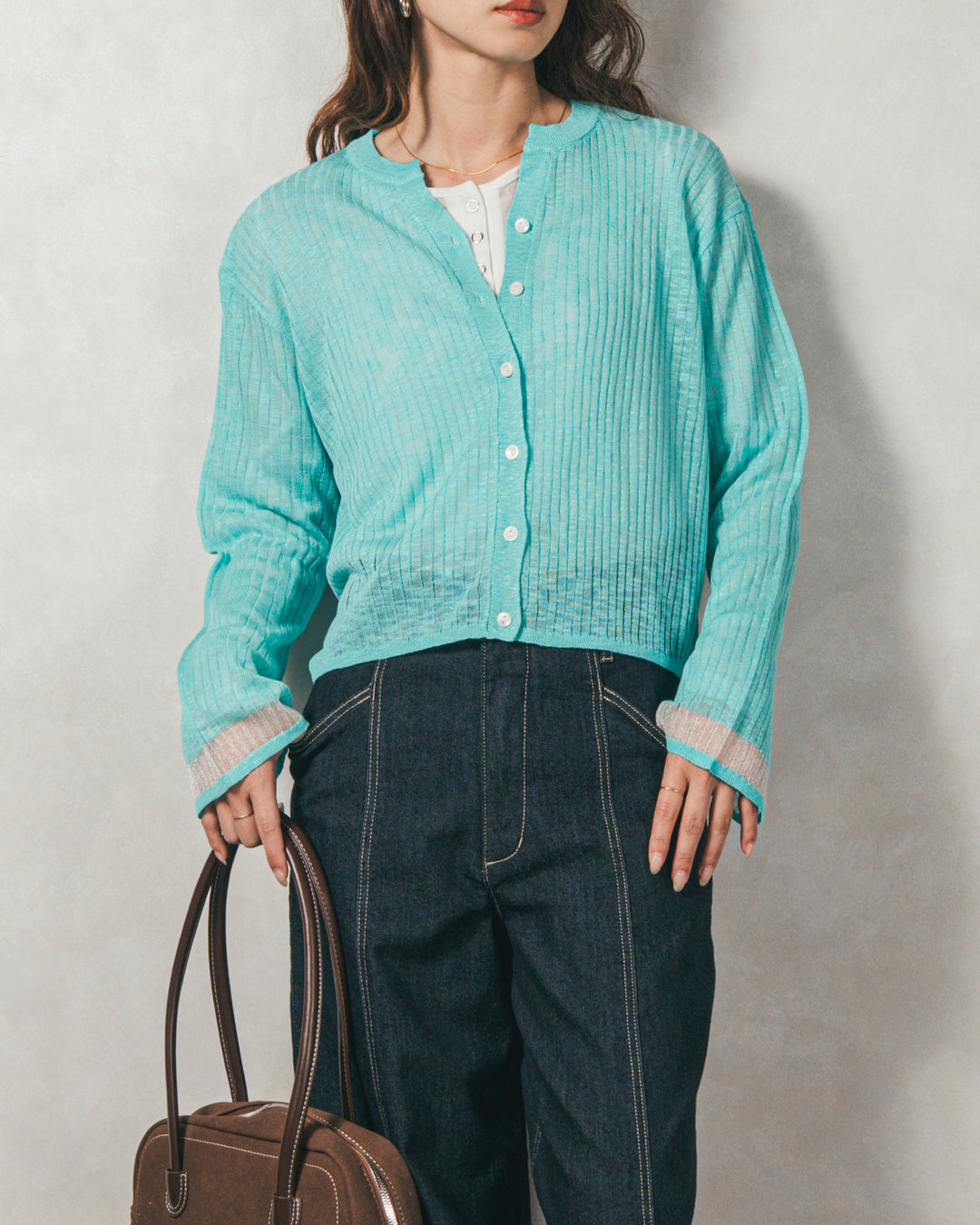 ［SET］フレアスリーブリブカーデ+センターシーム リラックスカラーデニム（2SET）