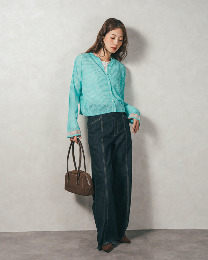 ［SET］フレアスリーブリブカーデ+センターシーム リラックスカラーデニム（2SET）