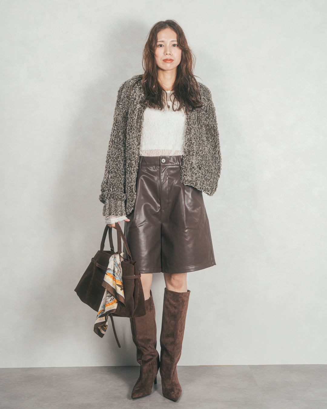 ファーニットLuxeカーデコート (MIX BROWN)