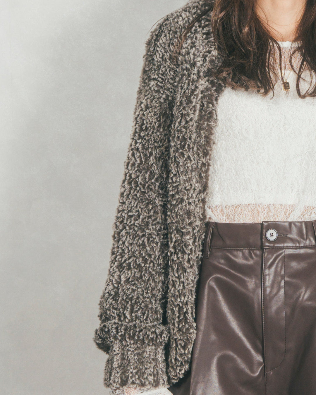 ファーニットLuxeカーデコート (MIX BROWN)