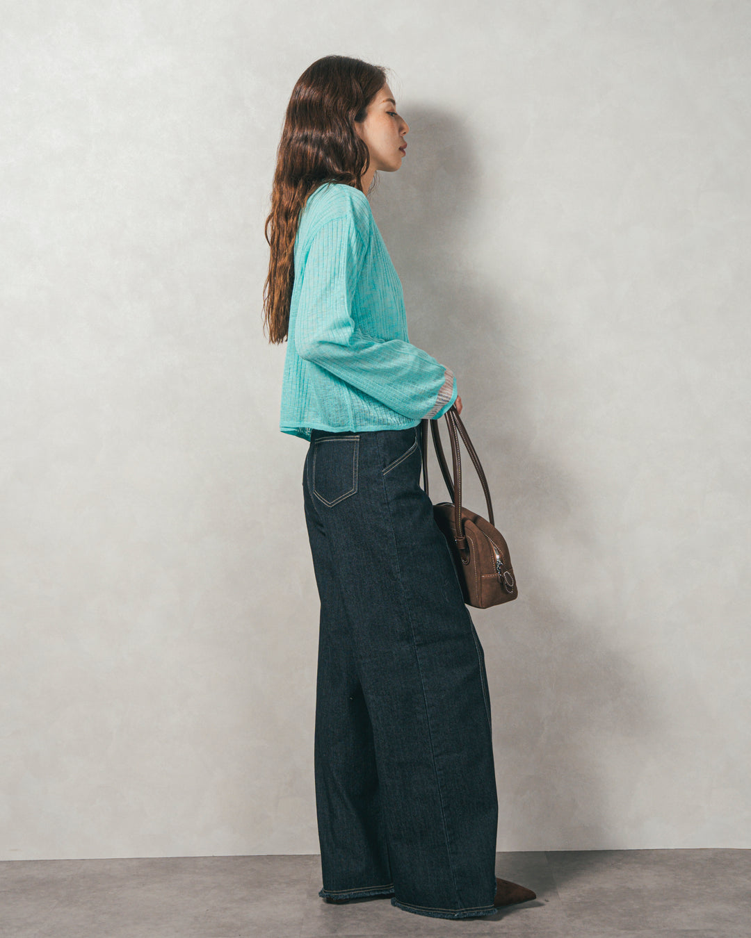 ［SET］フレアスリーブリブカーデ+センターシーム リラックスカラーデニム（2SET）