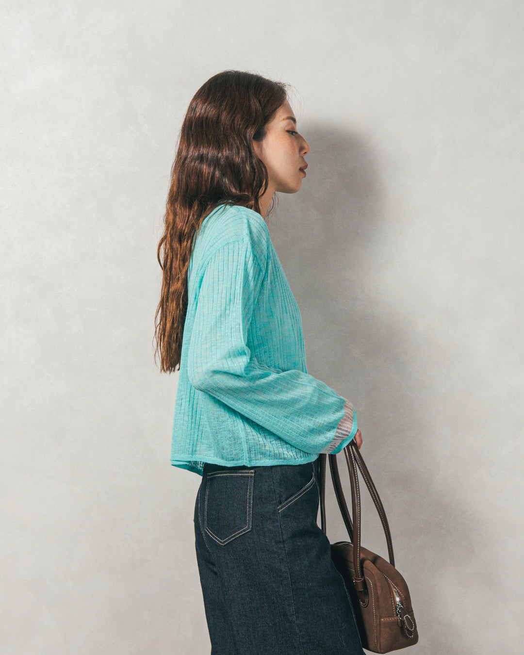 ［SET］フレアスリーブリブカーデ+センターシーム リラックスカラーデニム（2SET）