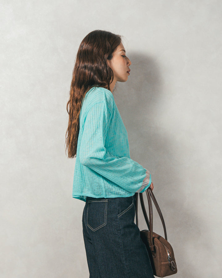 ［SET］フレアスリーブリブカーデ+センターシーム リラックスカラーデニム（2SET）