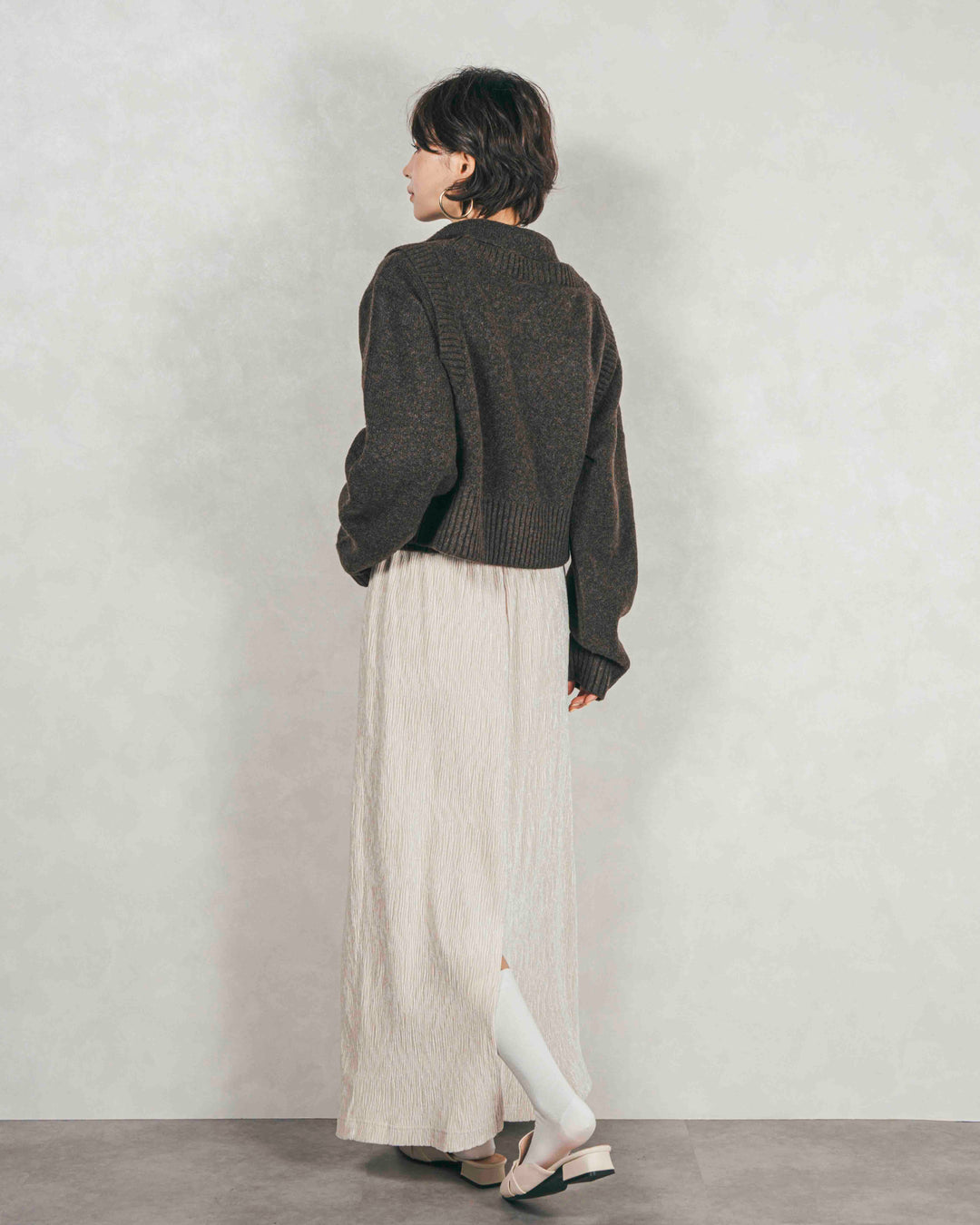 Cloudyメランジ襟付きカーディガン (BROWN)