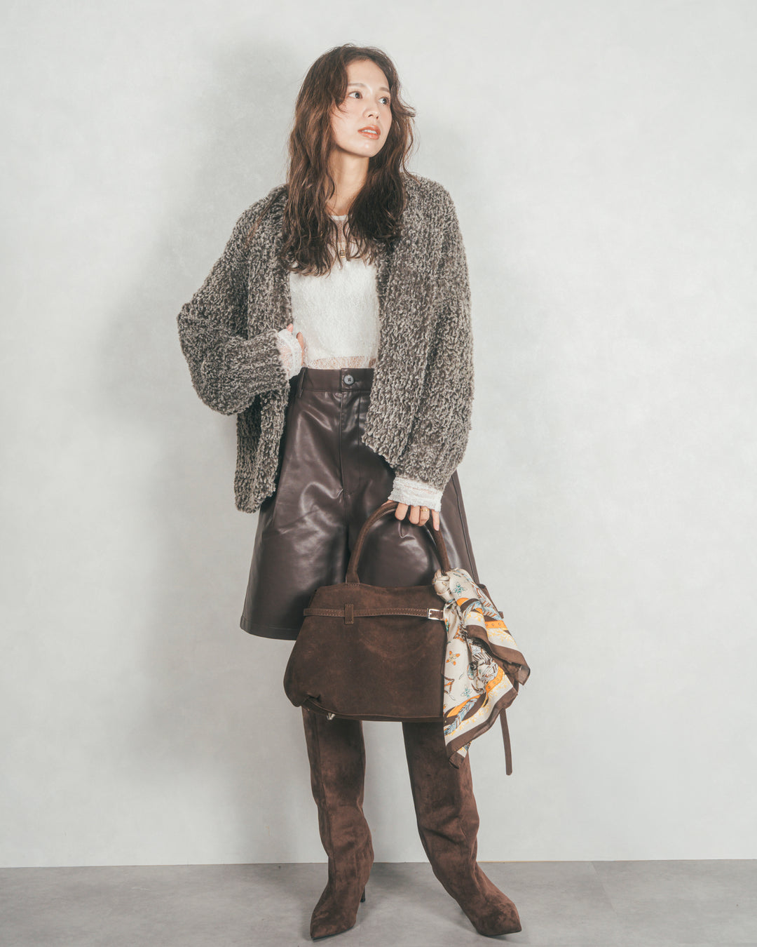 ファーニットLuxeカーデコート (MIX BROWN)