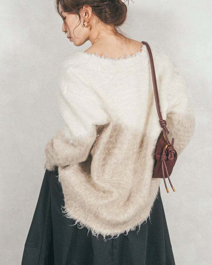 Airyフェザー ニットカーディガン (BEIGE×WHITE)