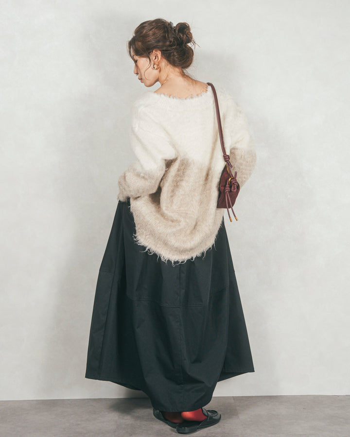 ［SET］Airyフェザー ニットカーディガン+コクーンシルエットロングスカート（2SET）