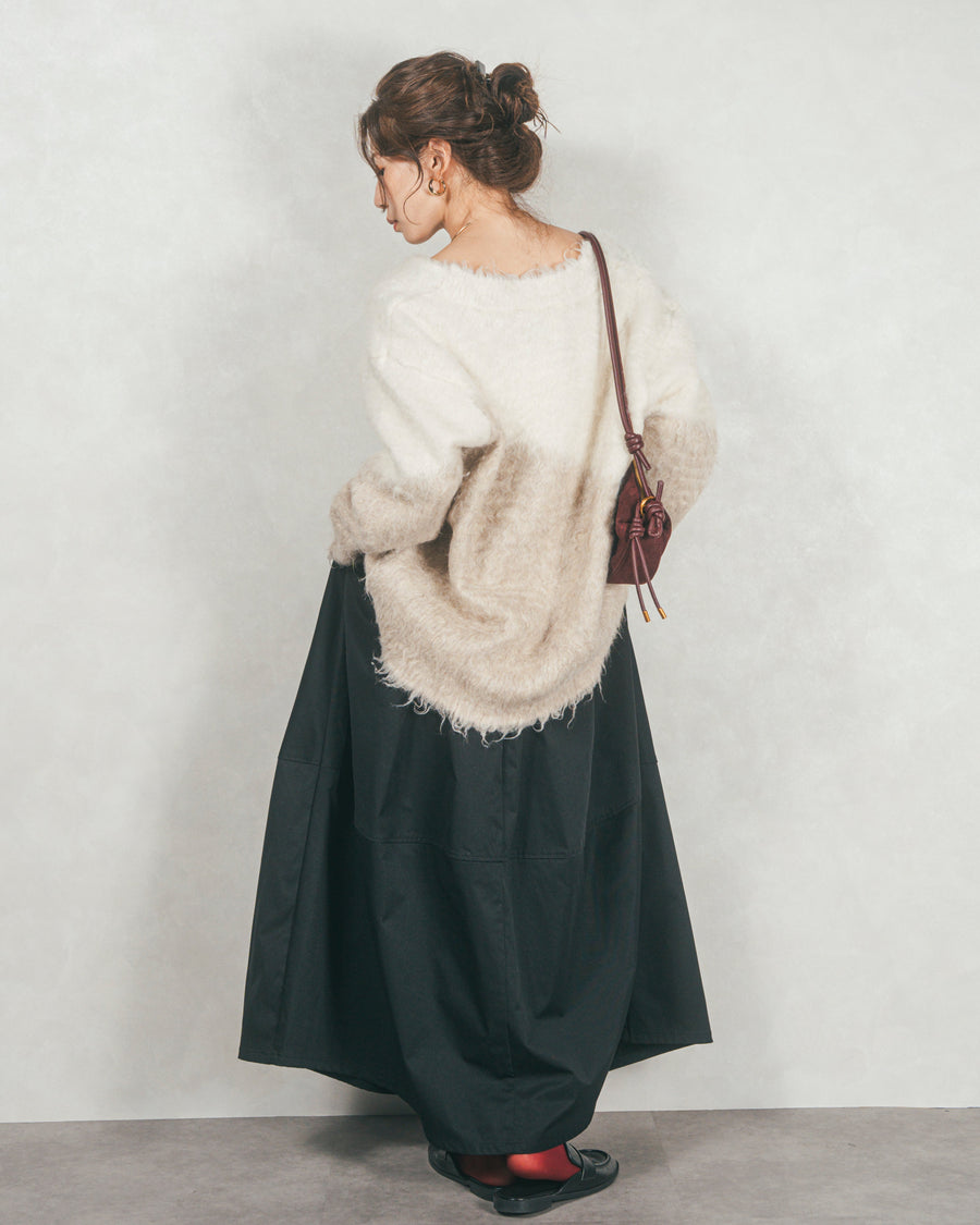 ［SET］Airyフェザー ニットカーディガン+コクーンシルエットロングスカート（2SET）