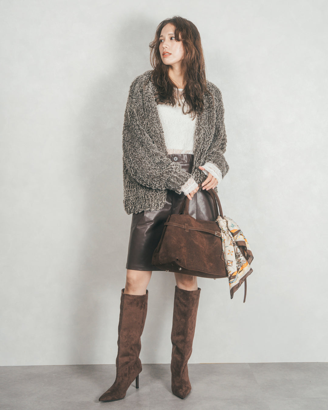 ファーニットLuxeカーデコート (MIX BROWN)