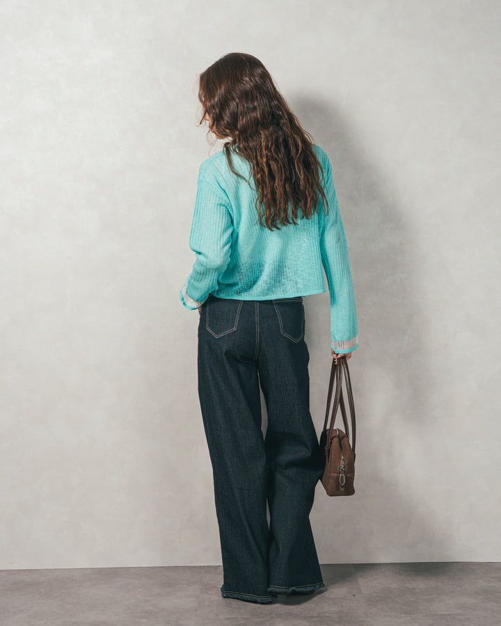 ［SET］フレアスリーブリブカーデ+センターシーム リラックスカラーデニム（2SET）