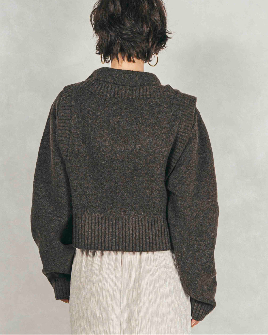 Cloudyメランジクロップドベスト (BROWN)