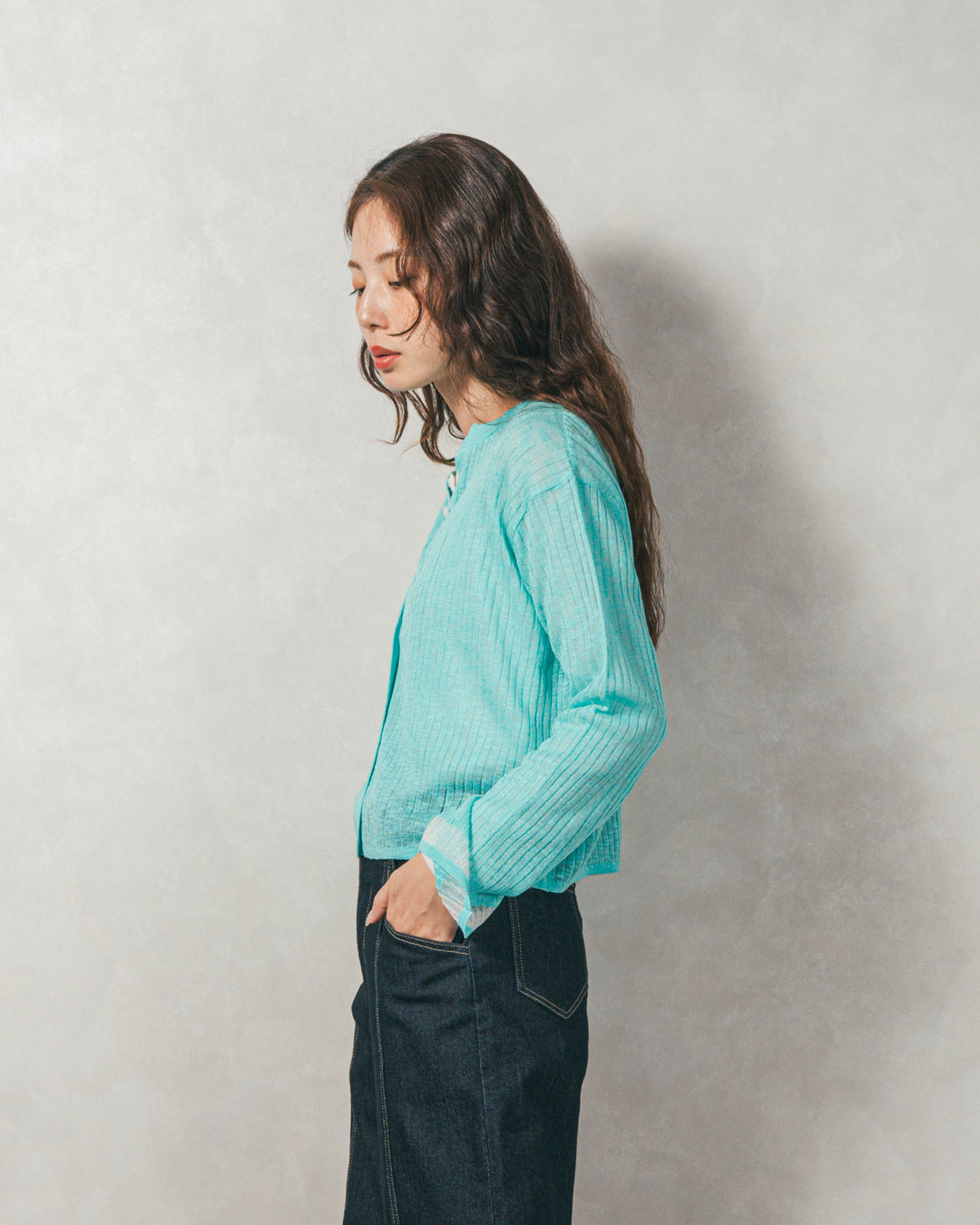 ［SET］フレアスリーブリブカーデ+センターシーム リラックスカラーデニム（2SET）