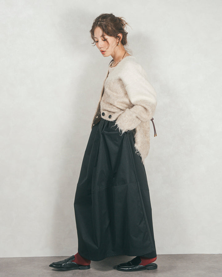 ［SET］Airyフェザー ニットカーディガン+コクーンシルエットロングスカート（2SET）