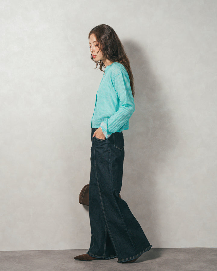 ［SET］フレアスリーブリブカーデ+センターシーム リラックスカラーデニム（2SET）