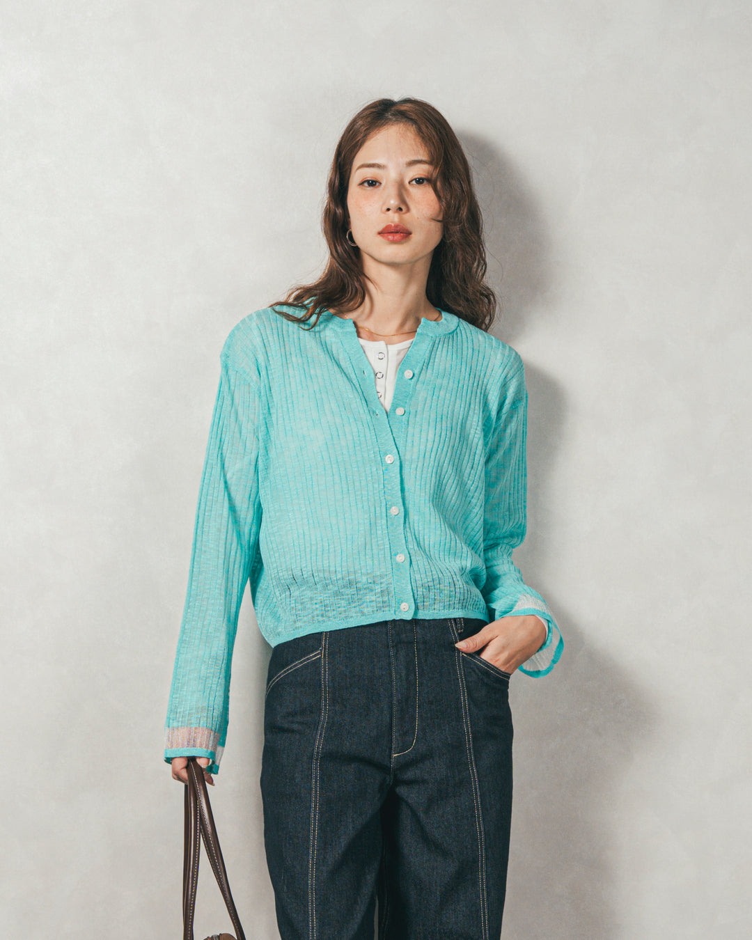 ［SET］フレアスリーブリブカーデ+センターシーム リラックスカラーデニム（2SET）