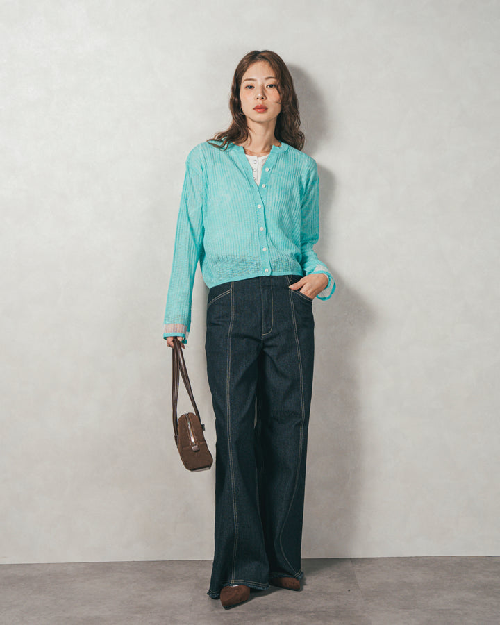 ［SET］フレアスリーブリブカーデ+センターシーム リラックスカラーデニム（2SET）