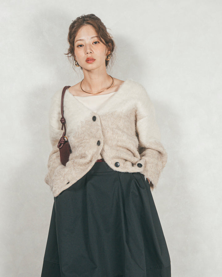 ［SET］Airyフェザー ニットカーディガン+コクーンシルエットロングスカート（2SET）