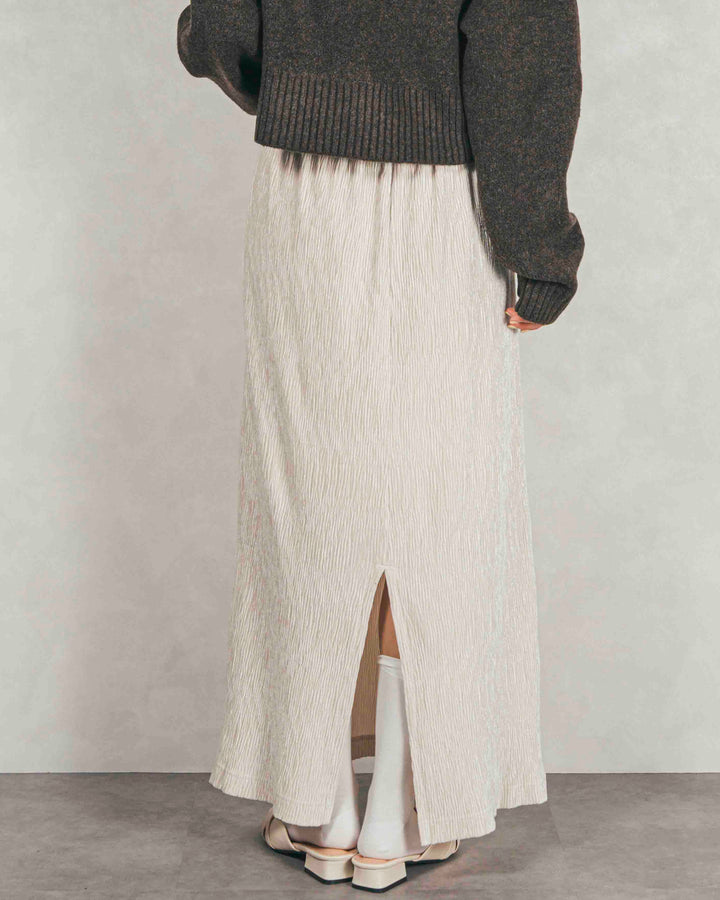 ［SET］Cloudyメランジ襟付きカーディガン+Cloudyメランジクロップドベスト+ベロアNarrowスカート（3SET）