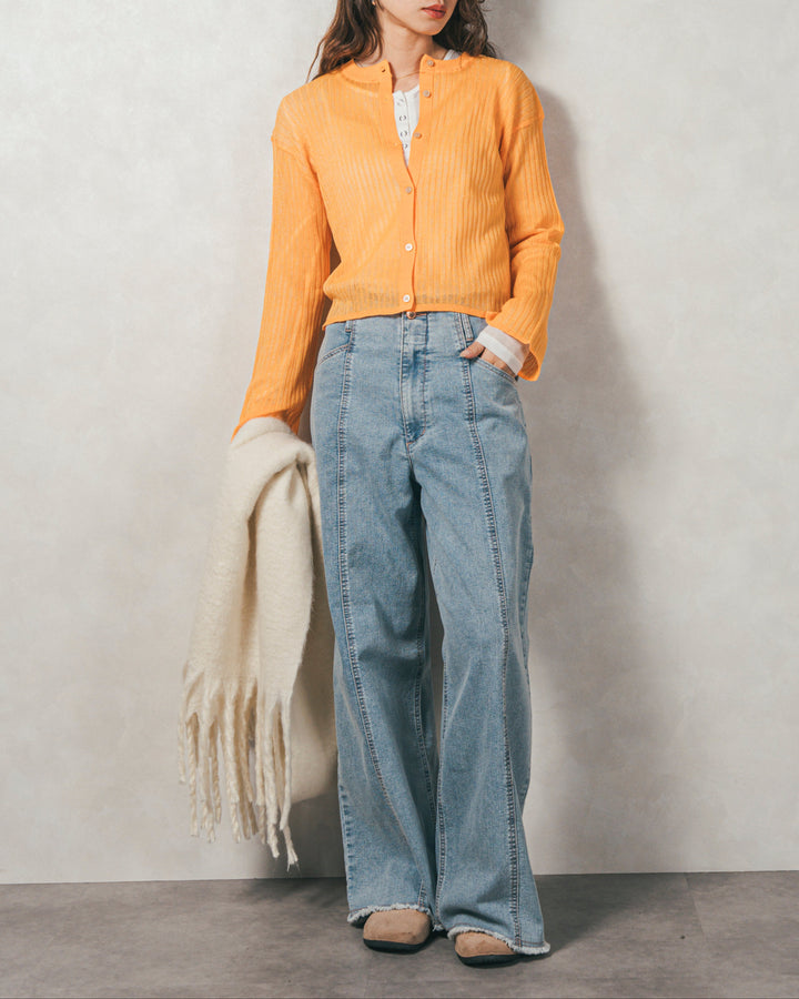 ［SET］フレアスリーブラメリブカーデ+センターシーム リラックスカラーデニム（2SET）