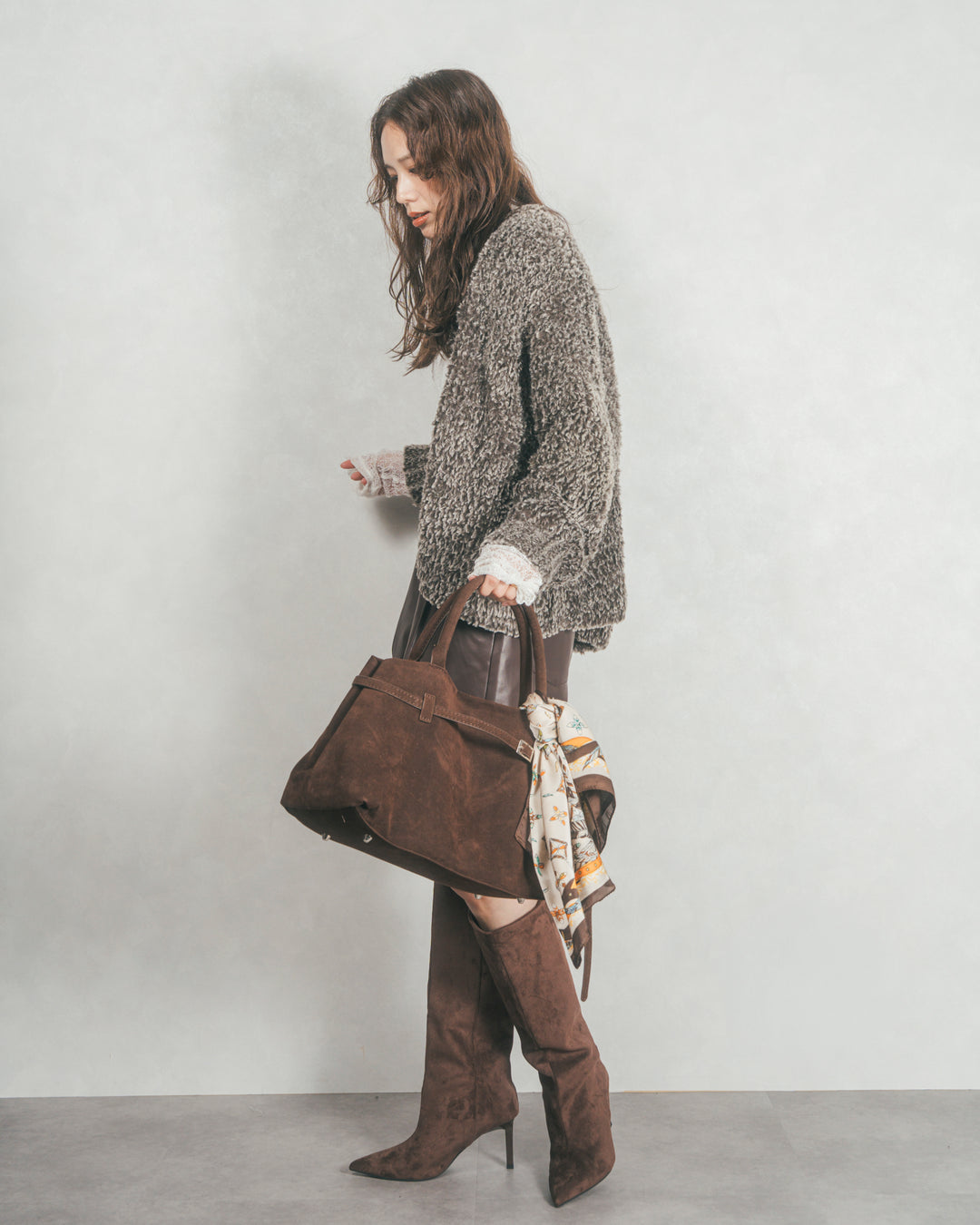 ファーニットLuxeカーデコート (MIX BROWN)