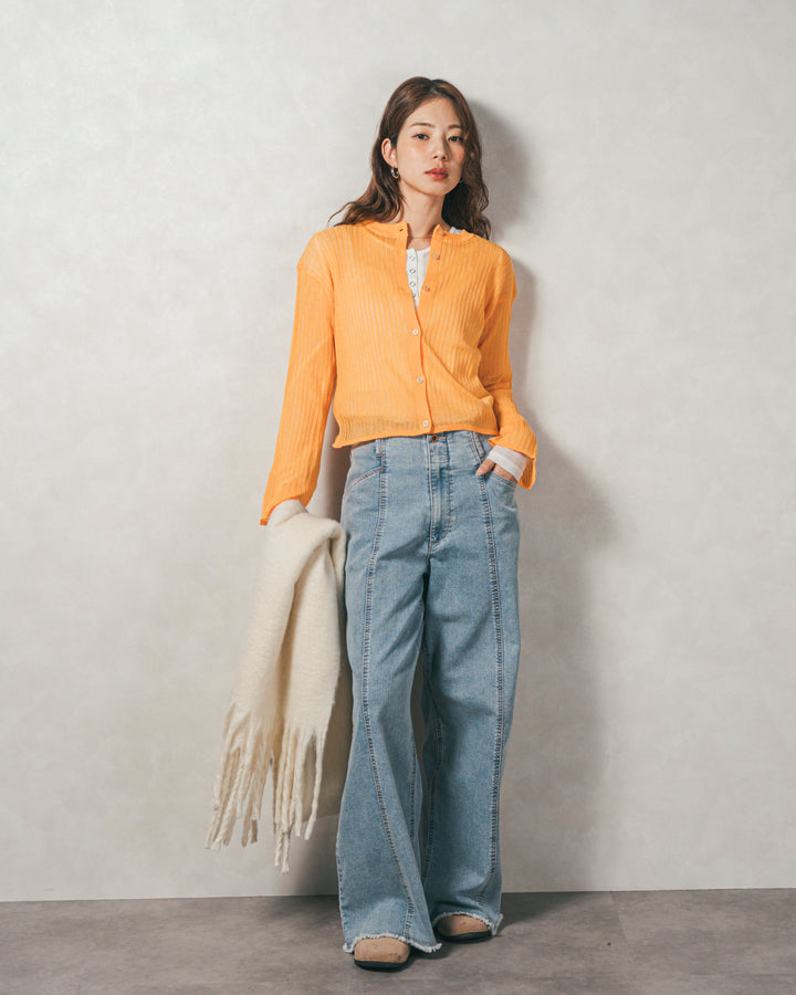 ［SET］フレアスリーブラメリブカーデ+センターシーム リラックスカラーデニム（2SET）