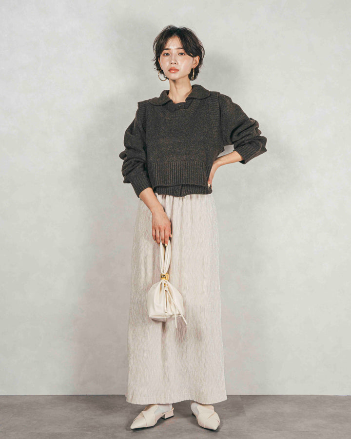 Cloudyメランジクロップドベスト (BROWN)