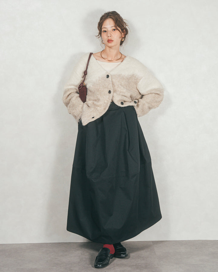 ［SET］Airyフェザー ニットカーディガン+コクーンシルエットロングスカート（2SET）