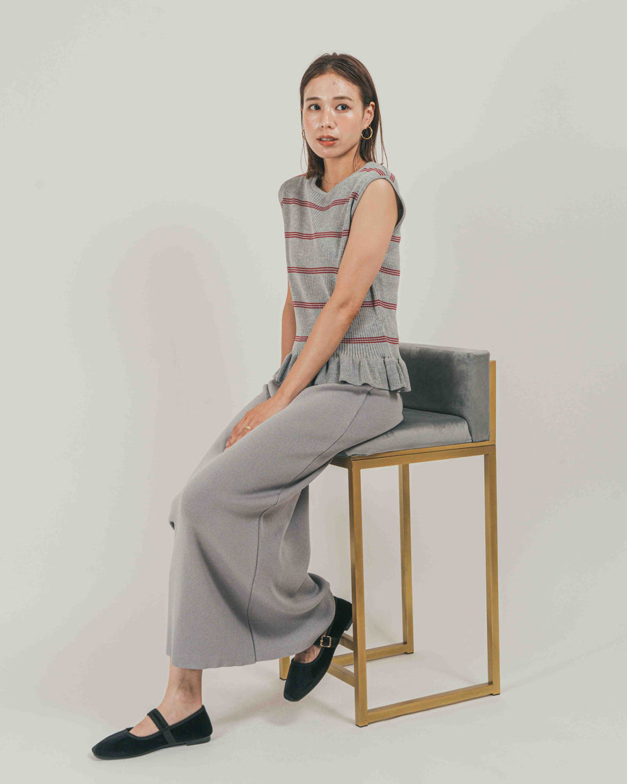［SET］Rib Border フリルニット + Relax Knit ストレートスカート（2SET）