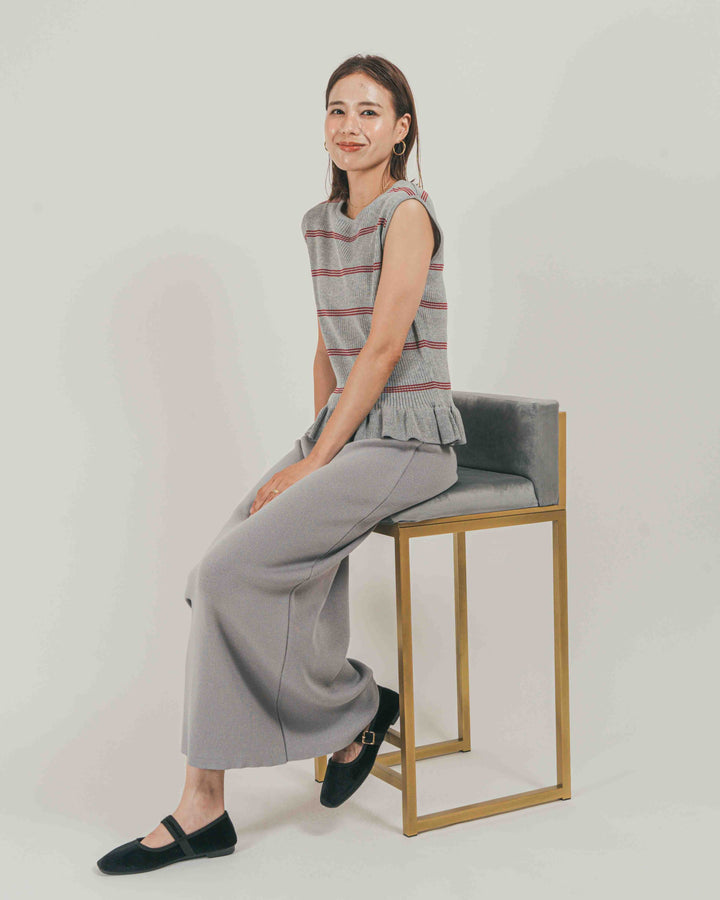 ［SET］Rib Border フリルニット + Relax Knit ストレートスカート（2SET）