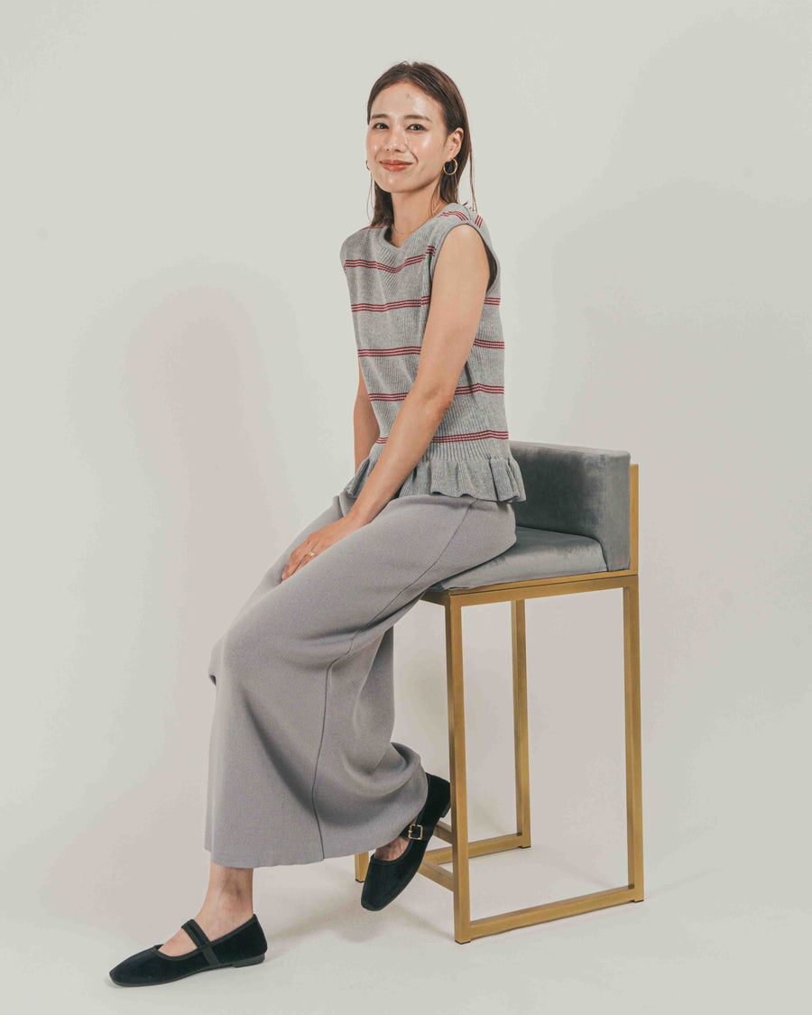 ［SET］Rib Border フリルニット + Relax Knit ストレートスカート（2SET）