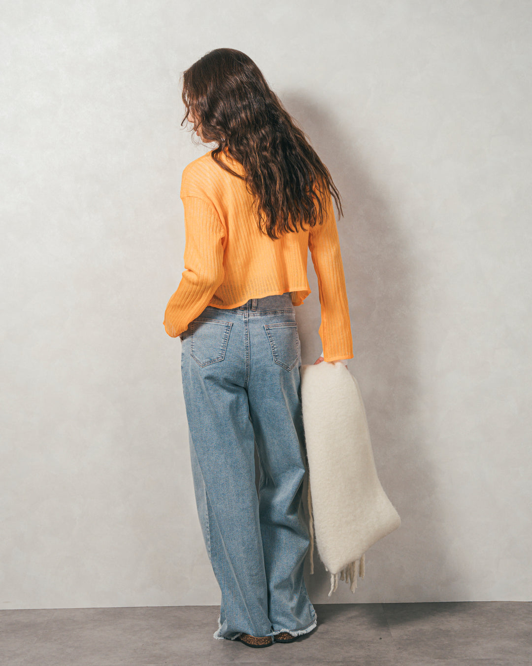 ［SET］フレアスリーブラメリブカーデ+センターシーム リラックスカラーデニム（2SET）