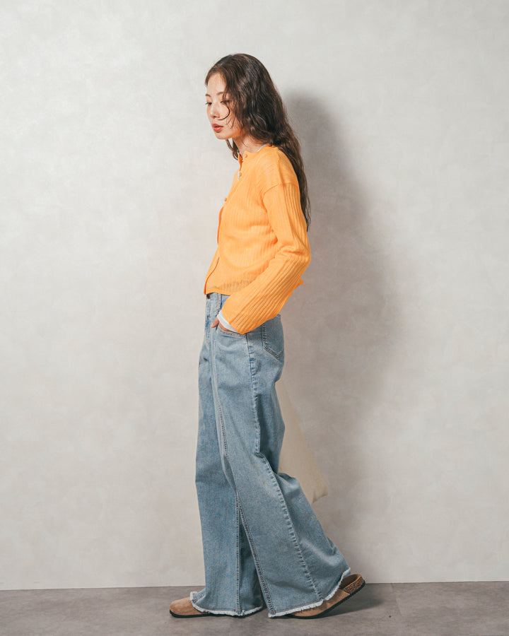 ［SET］フレアスリーブラメリブカーデ+センターシーム リラックスカラーデニム（2SET）