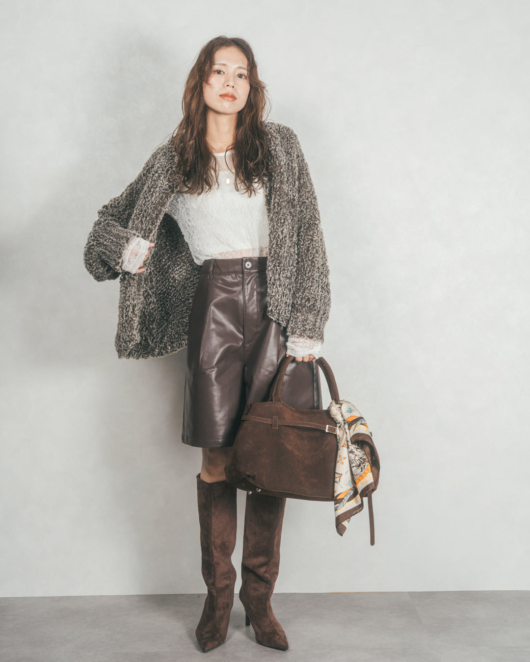 ファーニットLuxeカーデコート (MIX BROWN)