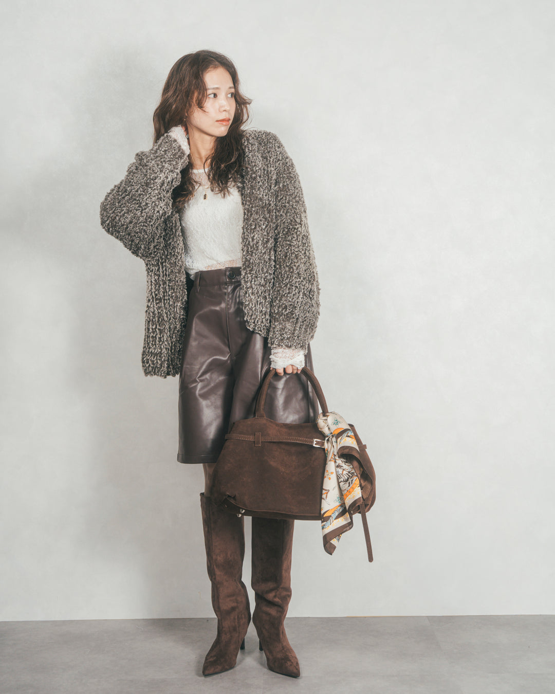 ファーニットLuxeカーデコート (MIX BROWN)