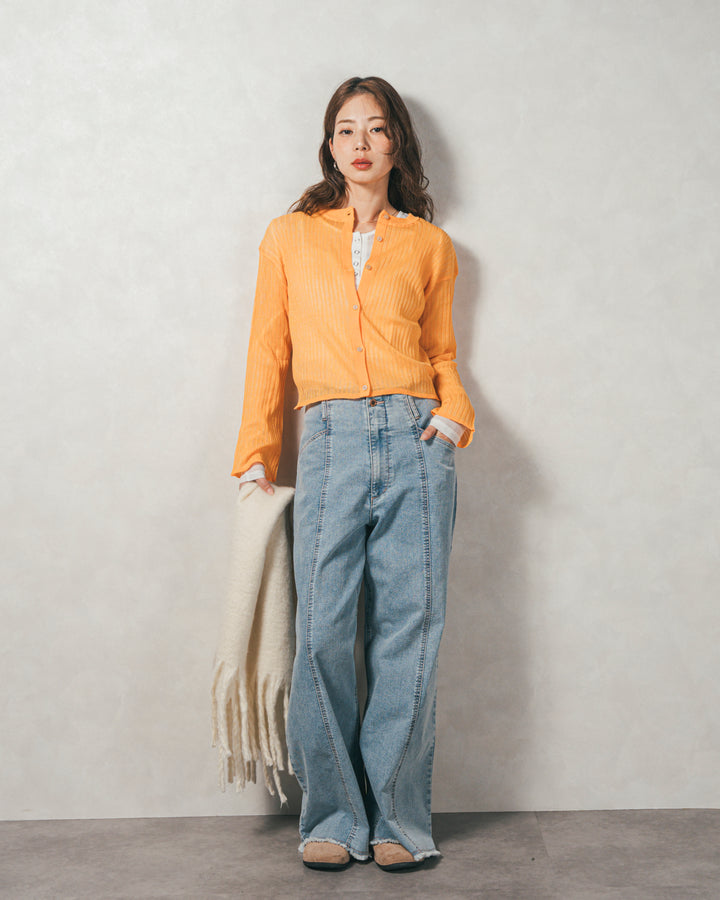［SET］フレアスリーブラメリブカーデ+センターシーム リラックスカラーデニム（2SET）