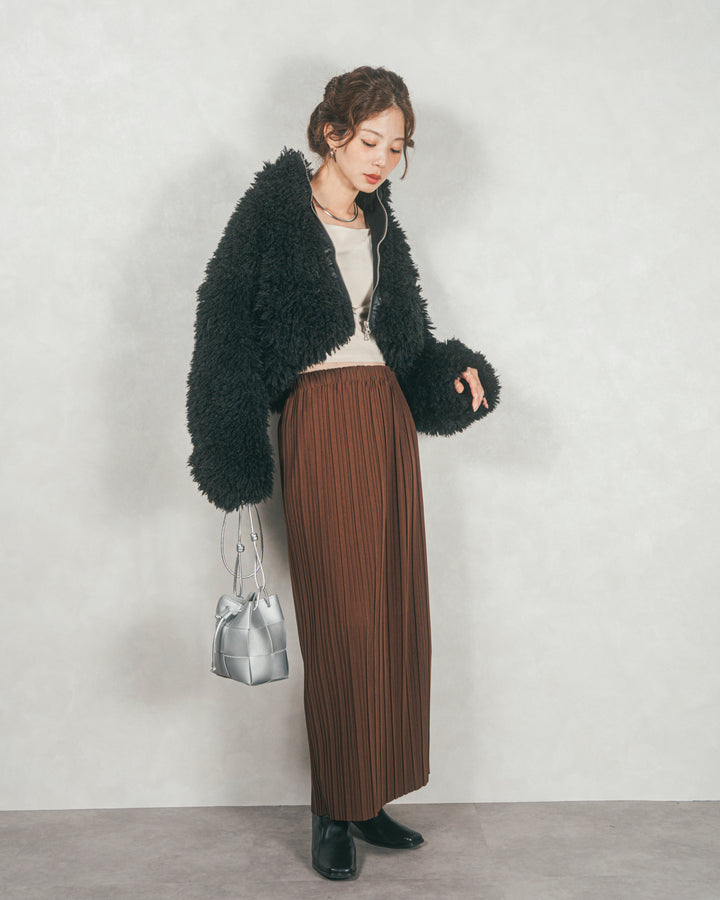 プードルボアZipショートコート (BLACK)