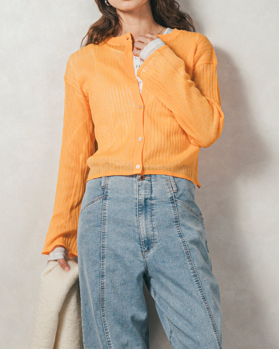 ［SET］フレアスリーブラメリブカーデ+センターシーム リラックスカラーデニム（2SET）