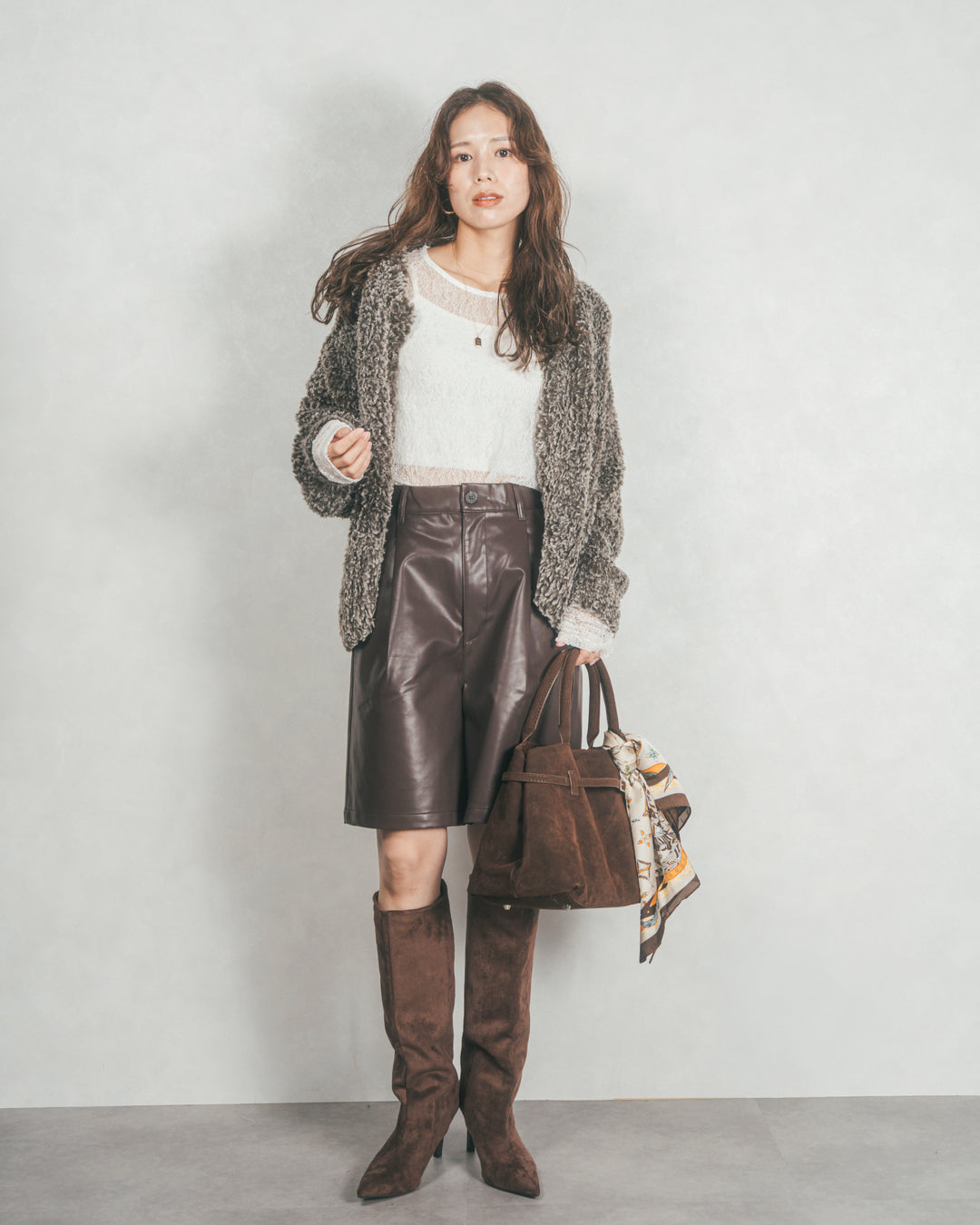 ファーニットLuxeカーデコート (MIX BROWN)