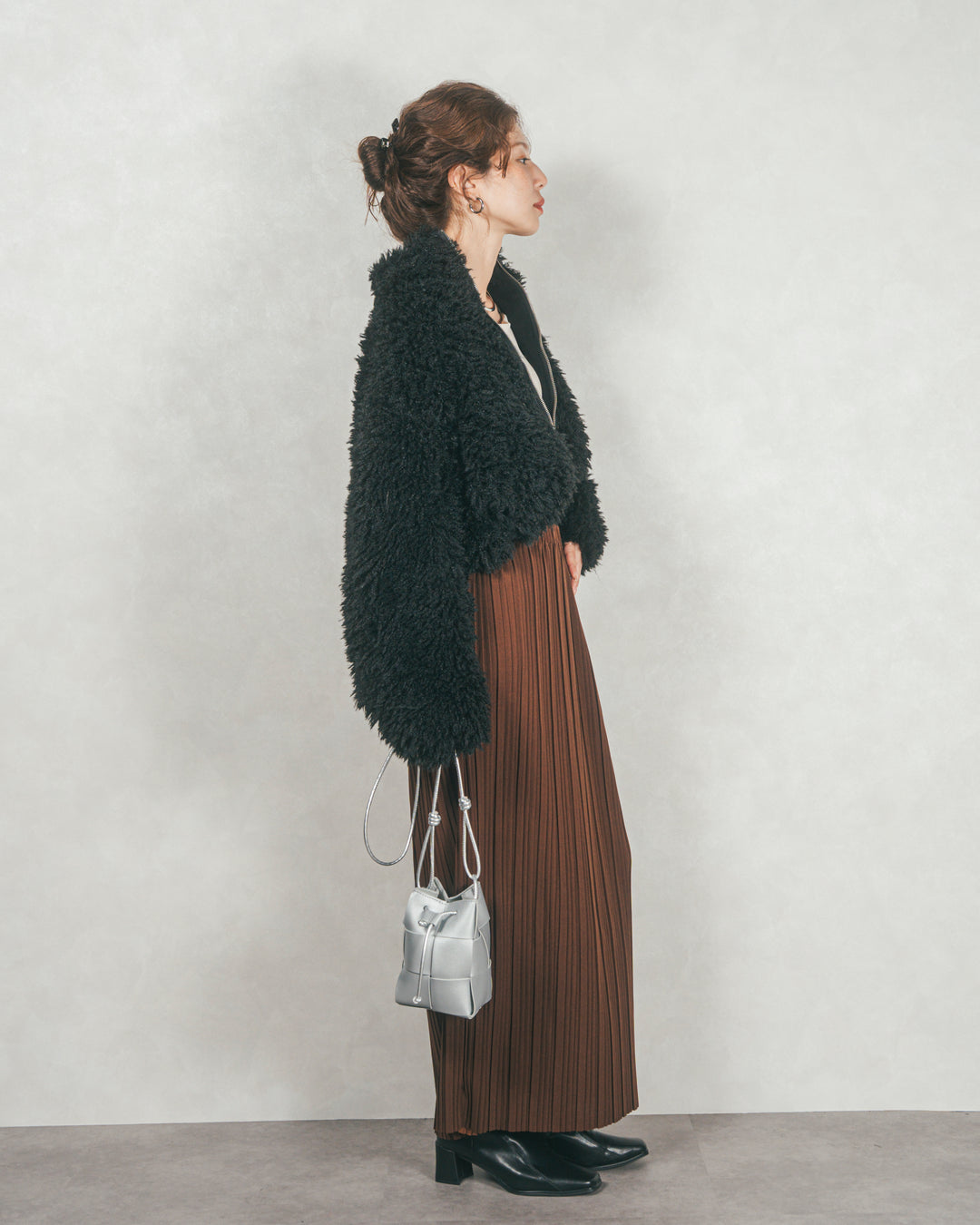 プードルボアZipショートコート (BLACK)